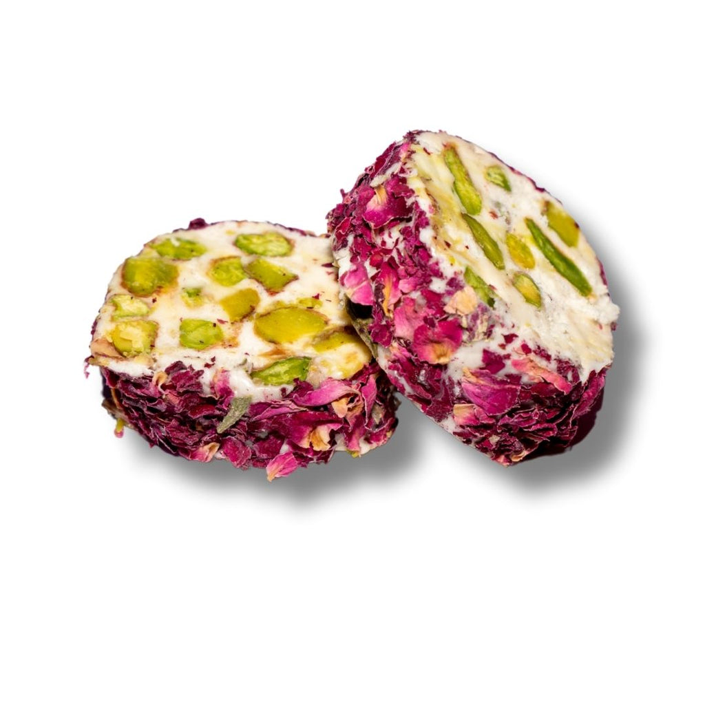 Premium arabischer Nougat mit Pistazien und Rosenblüten - Kischmisch