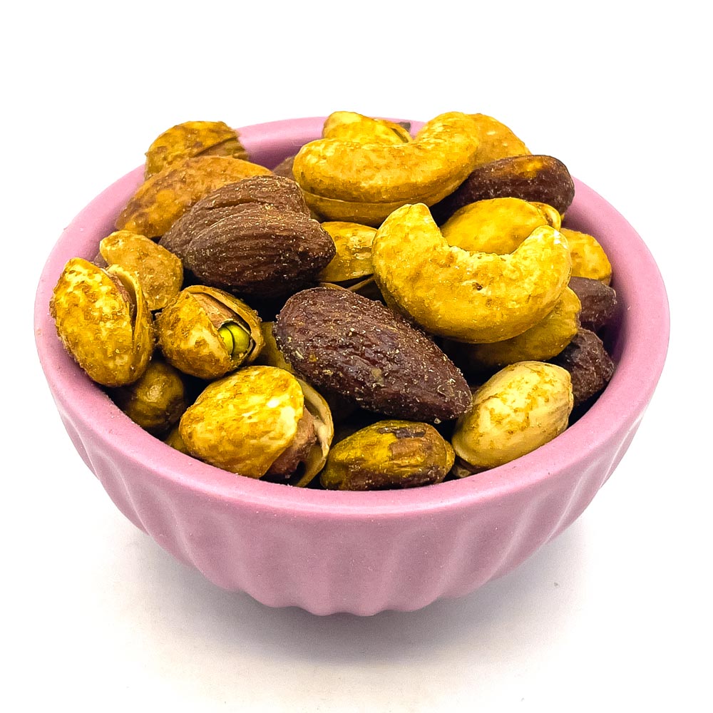 Kischmix BBQ: Geröstet Mandeln, Cashews, Pistazien mit würzigen Raucharomen - Kischmisch